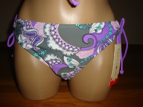 NEW HULA HONEY 2 PC SET SWIMSUIT RUFFLE TOP/ADJ HIPSTER PURPLE GRAY PAISLEY S - Picture 5 of 7