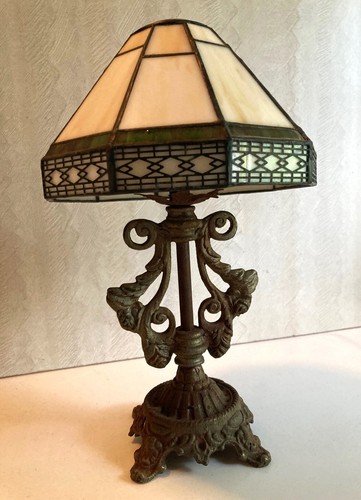 Sweet Older Decagon Slag Glass Leaded Glass Lamp or Fixture Shade Nice Filigree - Picture 3 of 11