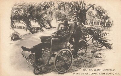 Palm Strand Fl-Actor Josef Jefferson IN Seinem Fahrrad Stuhl ~1900s Fot Postcard