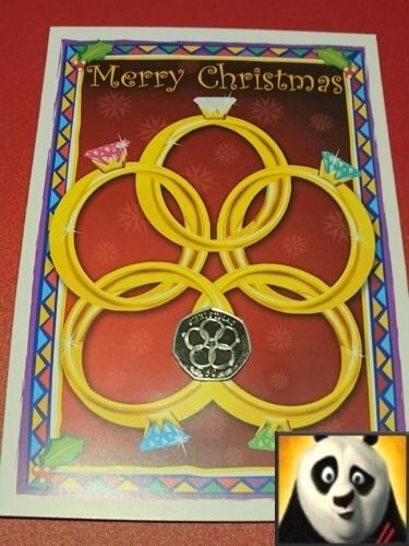 2009 Isle of Man Christmas 50p Pence Five Golden Rings Silver Proof Coin Card  - Bild 1 von 7