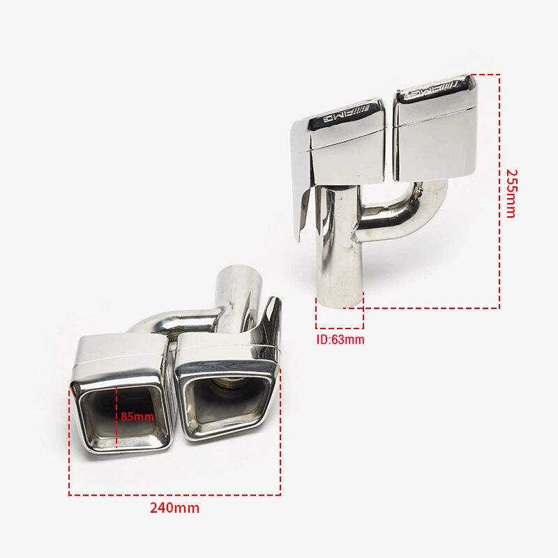 Silver/Black 304 SS Quad Y/H Exhaust Tip For Mercedes Benz AMG W221 W212 W218 - Image 2 of 4