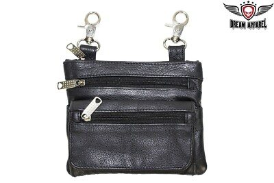 Women's Black Premium Leather Belt Bag Purse W/ Removable strap For Biker