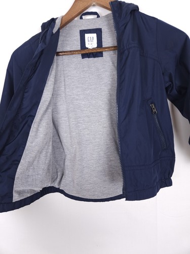 Gap Kids Navy Blue Rain Jacket Gray Jersey Lined Zip-Up - Youth XS (4-5) - Picture 8 of 9