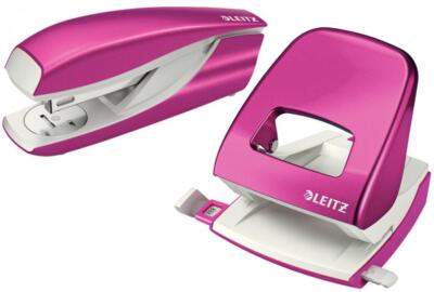 LEITZ Heftgerät- & Locher-Set Nexxt WOW, pink-metallic in Blisterverpackung,