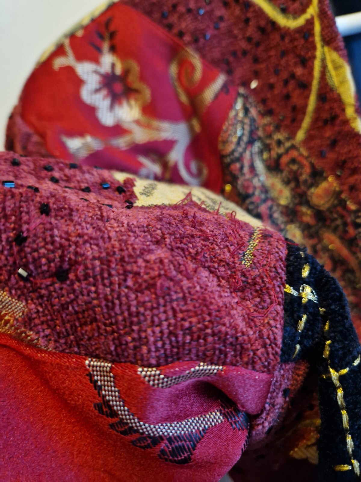 Indigo Moon Red Velvet Patchwork Jacket Size L Sa… - image 17