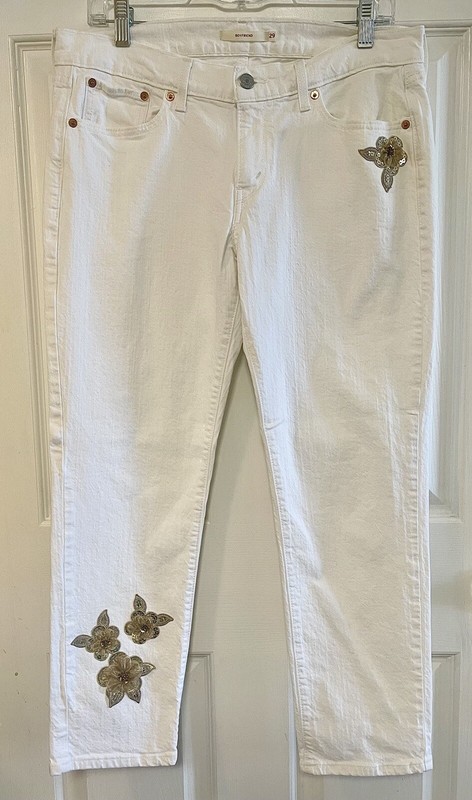 Levis Women’s Boyfriend 29 Skinny Stretch White Jeans Sparkle Nashville Bride