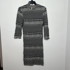 Free People Groovy Knit Zig Zag Striped Sweater Bodycon Dress Large