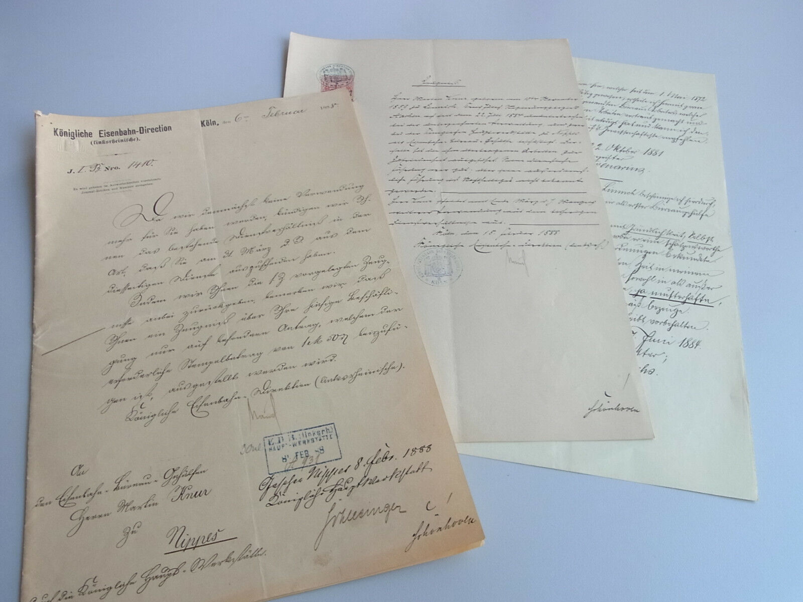 Eisenbahn-Direktion Cologne (Linksrheinisch) 1888: Termination & Certificate for
