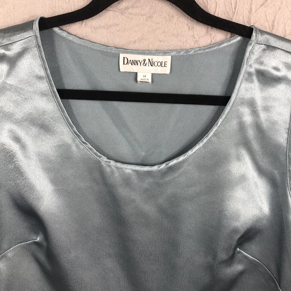 Топ женский Danny & Nicole 14 синий блестящий атласная подкладка офис карьерное событие - Изображение 2 из 4