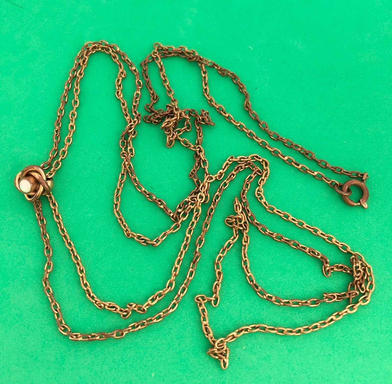 Antique Victorian Rose Gold Filled Slide Necklace 52" Long Opal Gem