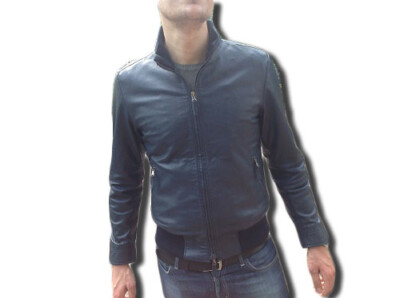 MENS HANDMADE JACKET, BLUE PERFORATED LEATHER JACKET MOD.TRAF015