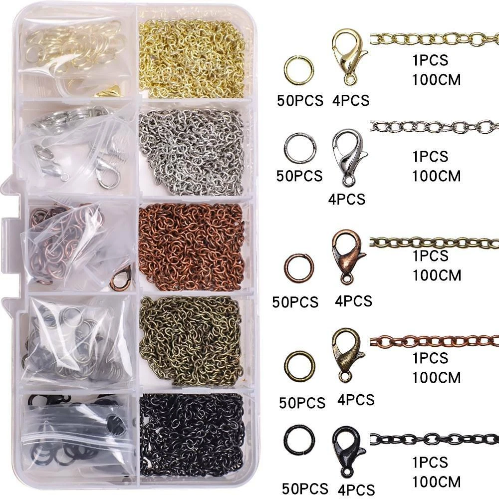 1Box 5 Colors Metal Jewelry Making Kit Chain Split Jump Ring