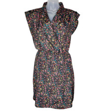 Aqua Faux Wrap Paint Splatter Dress Small