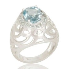 Natural Blue Topaz Gemstone Solid Sterling Silver Engagement Ring Jewelry