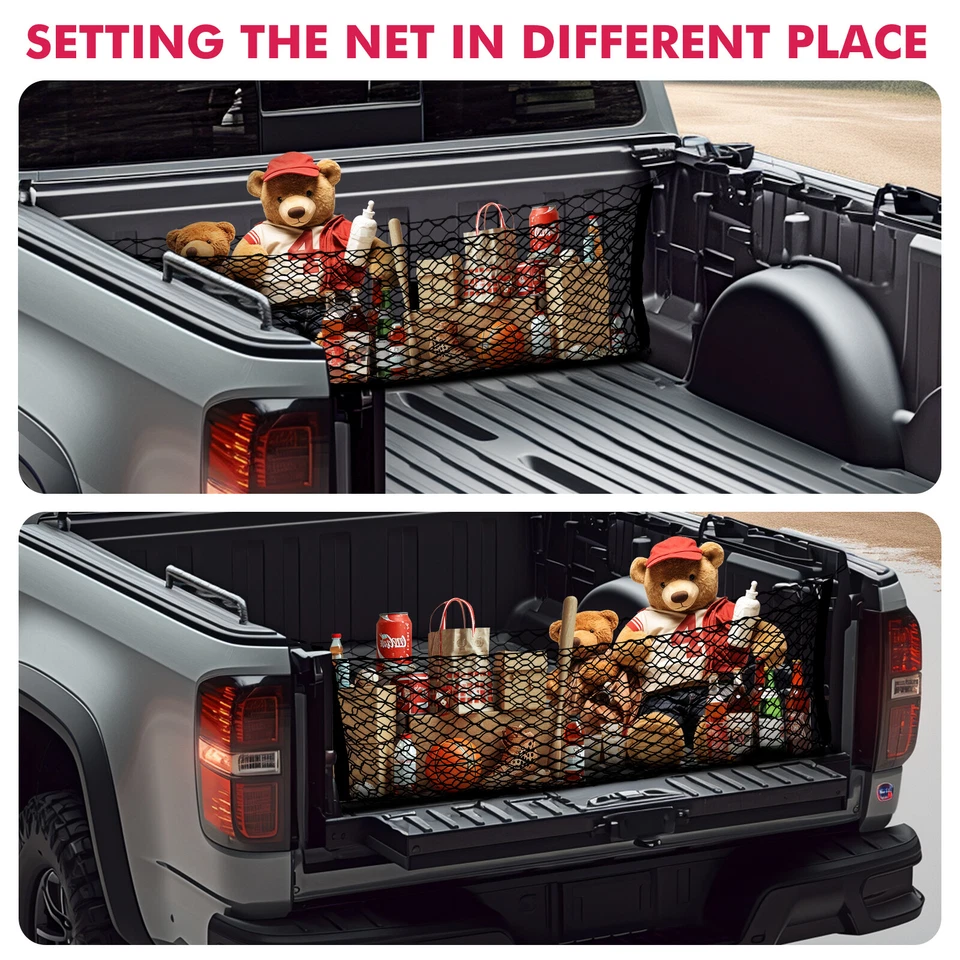 Malla de almacenamiento sobre red de carga malla elástica cama trasera para camioneta Ford Ranger 60" Foto 4 de 4