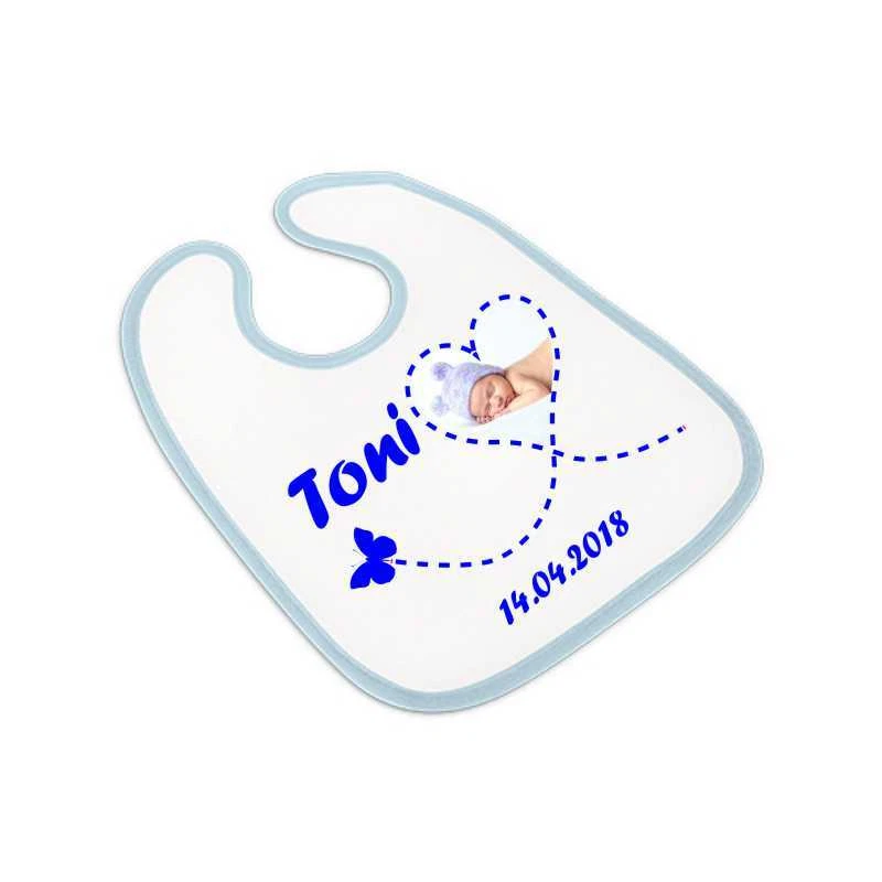 MARKENLOS Baby Latz Lätzchen f. Jungen Schlabberlatz mit Foto Druck - Wunschnamen & Datum