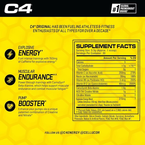 Cellucor C4 Original Pre-Workout Preworkout Energy Powder: Grape BB 11/24 - Picture 3 of 7