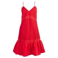 J. Crew Women Red Eyelet Ruffle-hem Spaghetti-strap A6784 Short Casual Dress 00