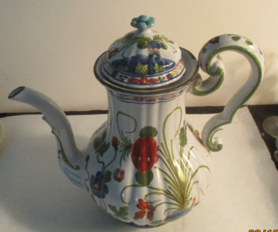 VINTAGE BLUE CARNATION LARGE  10''  COFFEEPOT WITH LID MADE IN ITALY UNUSED MINT