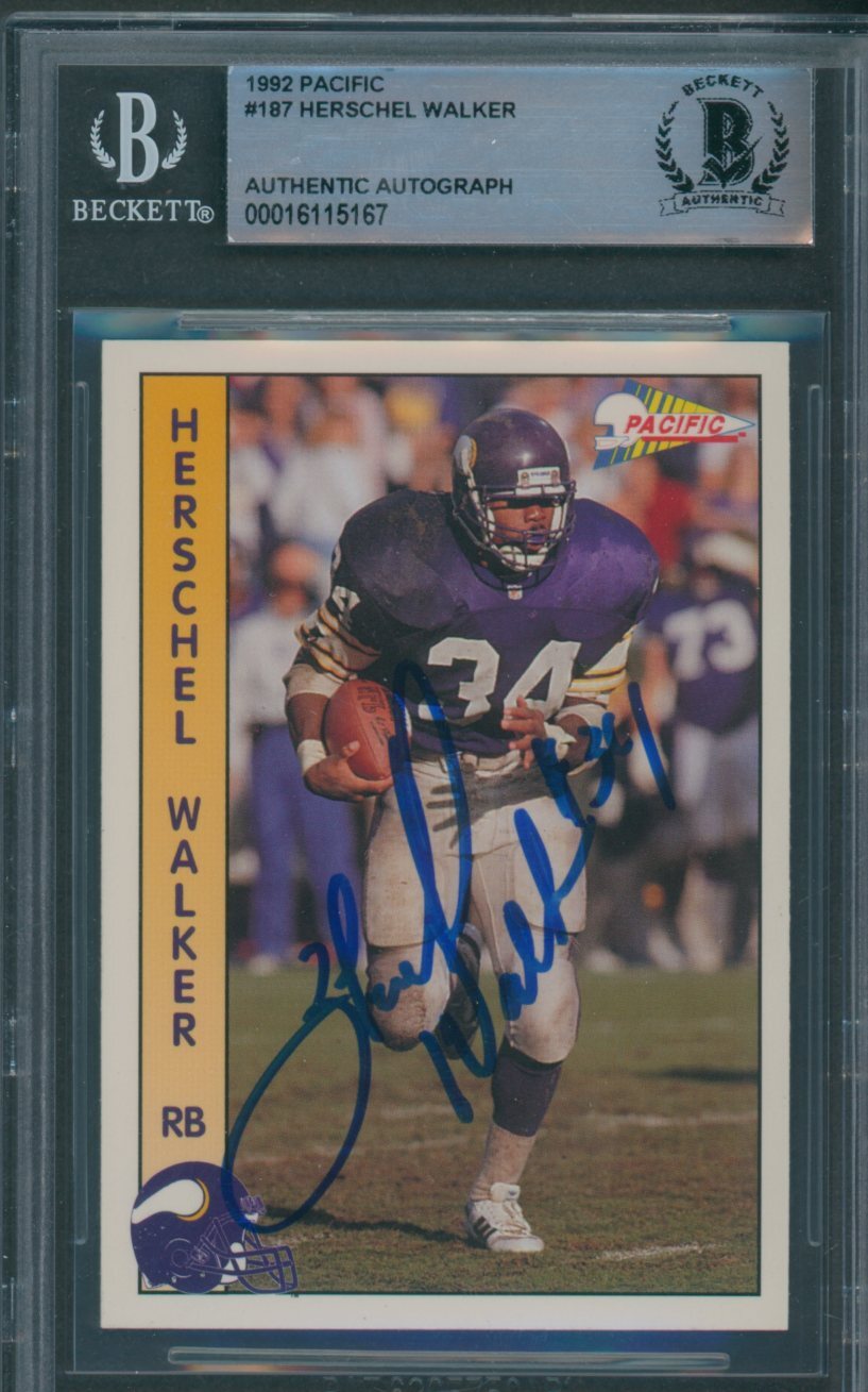 1992 Pacific #187 Herschel Walker Beckett Authentic Autograph Autographed Signed *5167 