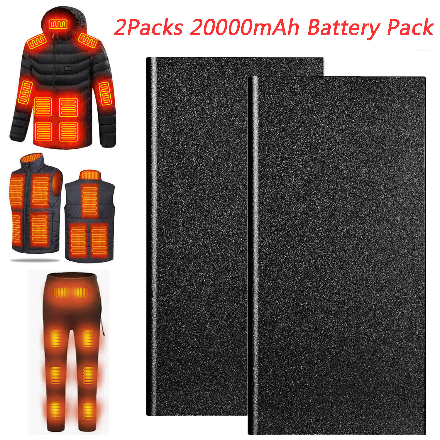 2PCS 20000mAh USB Power Bank for Electric Heated Vest & Body Warmer-image