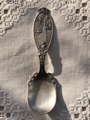 VINTAGE NORWAY/NORGE 60 GR TK SILVER-PLATED SOUVENIR SPOON 2 MAPS