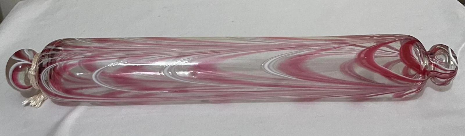 Antique Nailsea Glass Decorative Rolling Pin Red with White Stripes 17" Long
