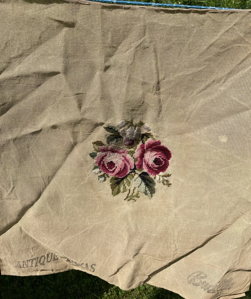 Vintage Antique Canvas Bucilla Decorator Needlepoint Needlework 2 Roses - Image 2 of 4