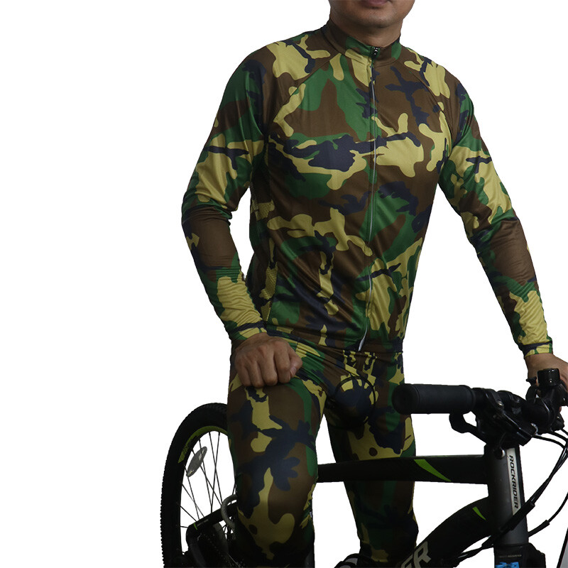 Camo Cycling Jersey Long Shirt Bib Bike Wear Clothing MTB Jacket Road  Uniform