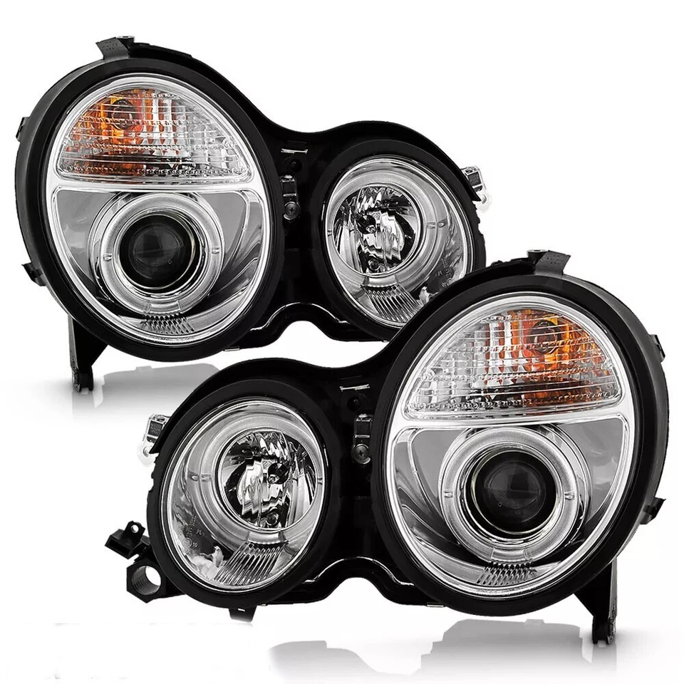 Par de faros proyectores de doble halo para Mercedes Benz W210 E320 E430 2000-2002 Foto 3 de 4