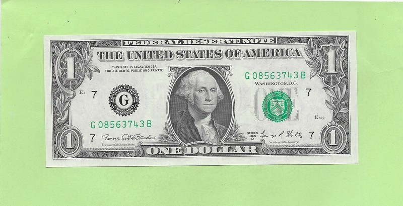 1969D ..UNCIRC $1  G 0856 3734 B  .... 1969D  $1  G-B     NICE NOTE      FRN