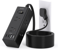 10Ft Extension Cord with Multiple Outlets, Flat Plug Power Strip Surge Protector