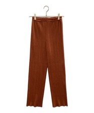 Pleats Please 90s Brown Velvet Wide Leg Pants M Authentic Vintage Elastic Waist