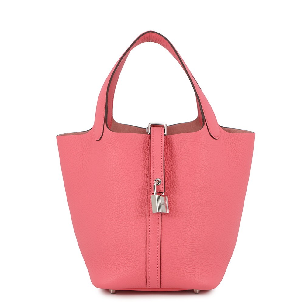 HERMES Picotin Lock Size PM Taurillon Clemence Rose Azalee