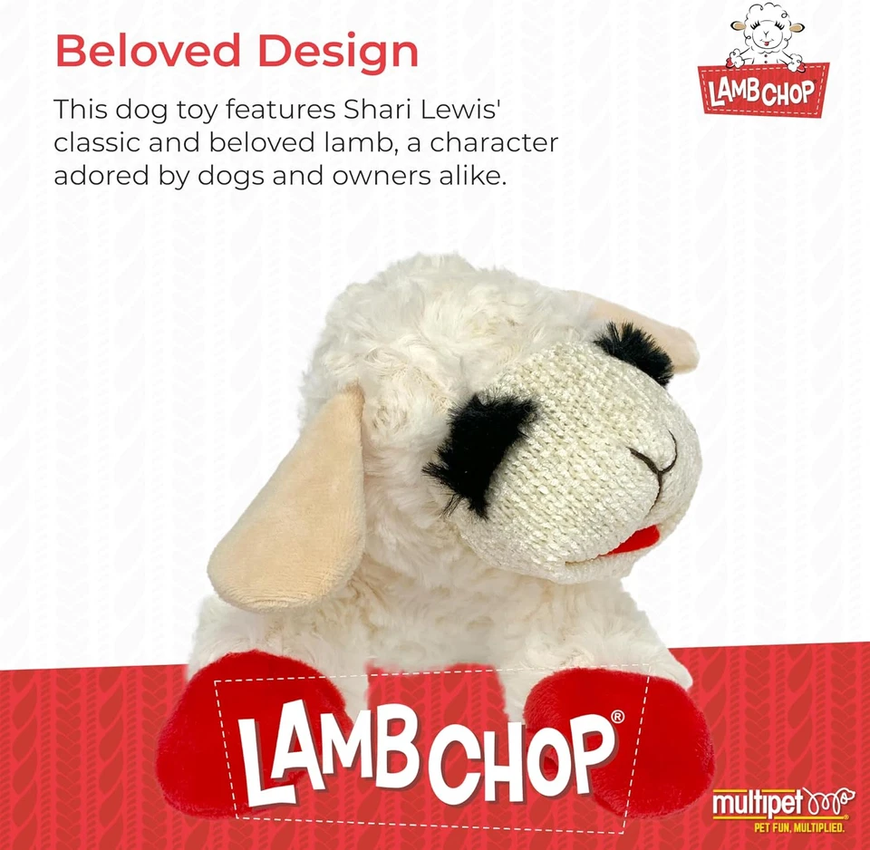 Mini Lamb Chop Oficialmente Licenciado, Pelúcia, Brinquedo Squeak Pet (Branco, 10') - Imagem 2 de 4