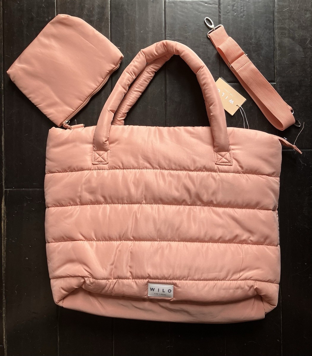 Wilo The Label Puffer Quilted Tote Bag $98 Clay Pink w/ Accessory