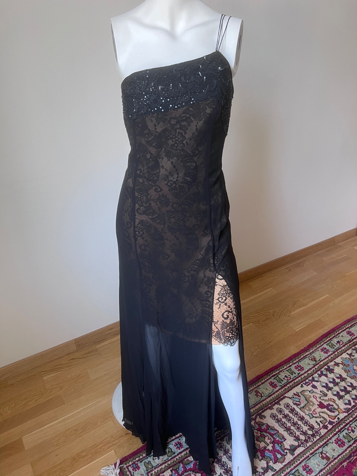 Vintage Silk Maxi Escada One Shoulder Gown with Lace underdress sz L image 3