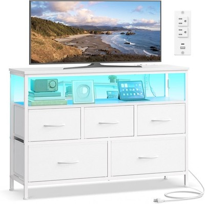 Dresser Bedroom W/ App-Controlled LED Lights & Charging Station Chest of Drawers