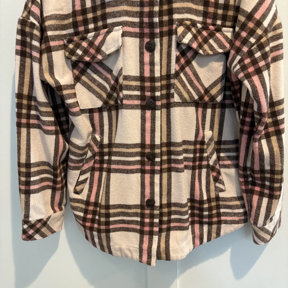 Jaqueta Cavalini Feminina Média Marrom Rosa Creme Xadrez Bolsos com Botão Outono - Imagem 4 de 4