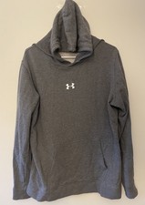 Under Armour Hoodie Men's M Gray Pullover Fleece Sweater Center Logo Loose Fit