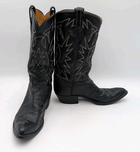 Tony Lama Black Ostrich Leather Cowboy Boots Men's Size 8.5 Style 91928 18712 - Picture 8 of 12