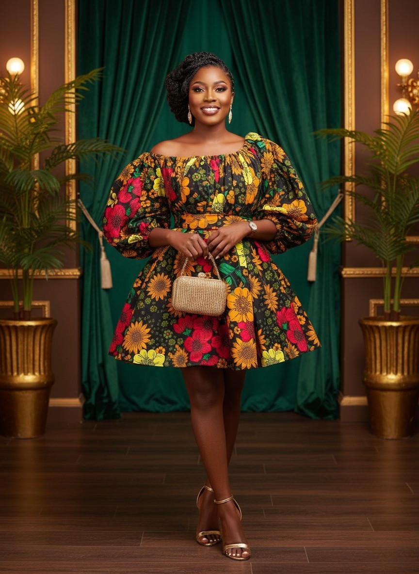 S L1200 African print dress, floral print dress, maxi dress, african clothing for women