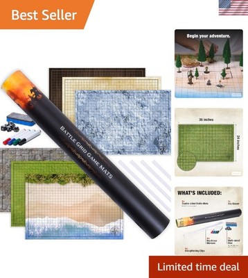 Ultimate D&D Battle Mat Set - 3 Double-Sided 24x36 Grids & 6 Landscapes Included