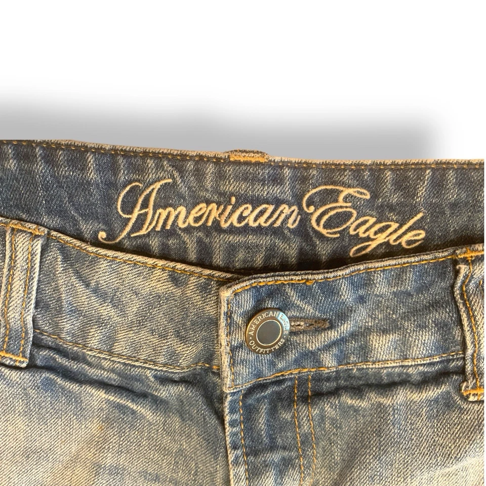 Vtg Y2K American Eagle Low Rise Shorts Sz 10 Distressed Micro Denim Jean Cutoffs - Image 4 of 4