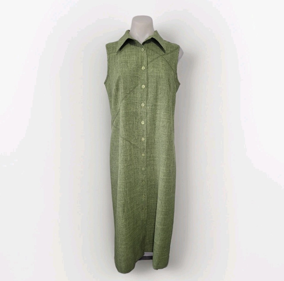 VINTAGE LYNDAL Sydney Size 12 Green Buttoned Midi Shirt Dress