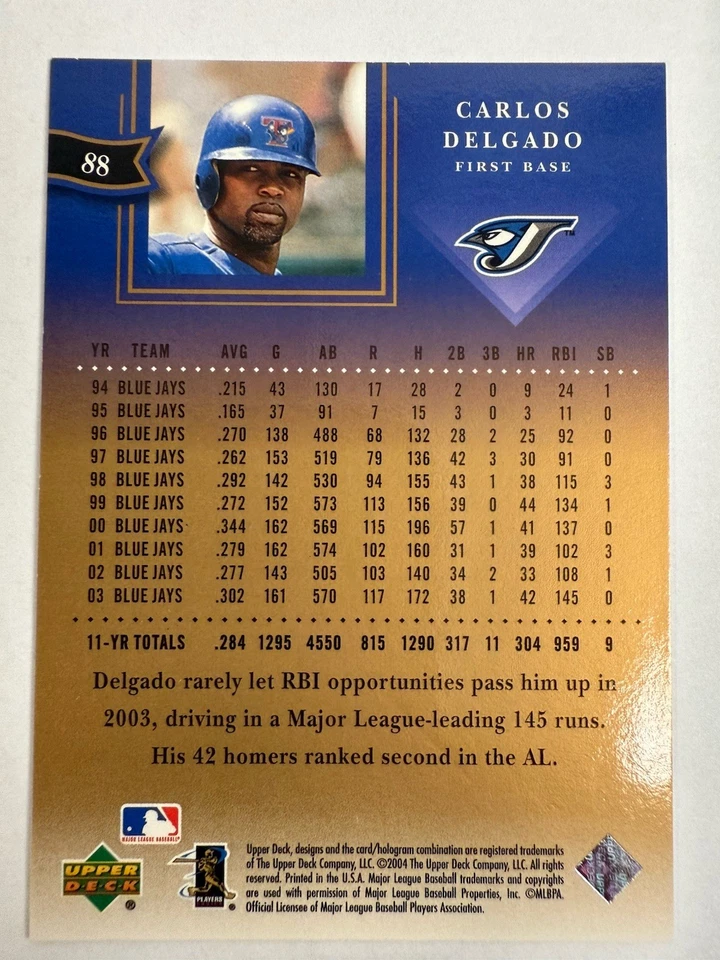 Carlos Delgado #88 2004 Upper Deck Diamond Collection All Star Lineup NM/LP - Image 2 of 2