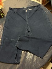 Terra  Sky Women's Plus Size Straight Leg Dark Blue Denim Button Pants