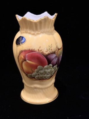 Aynsley Orchard Gold Mini Vase 5  Fine Bone China England Hand Painted Fruit