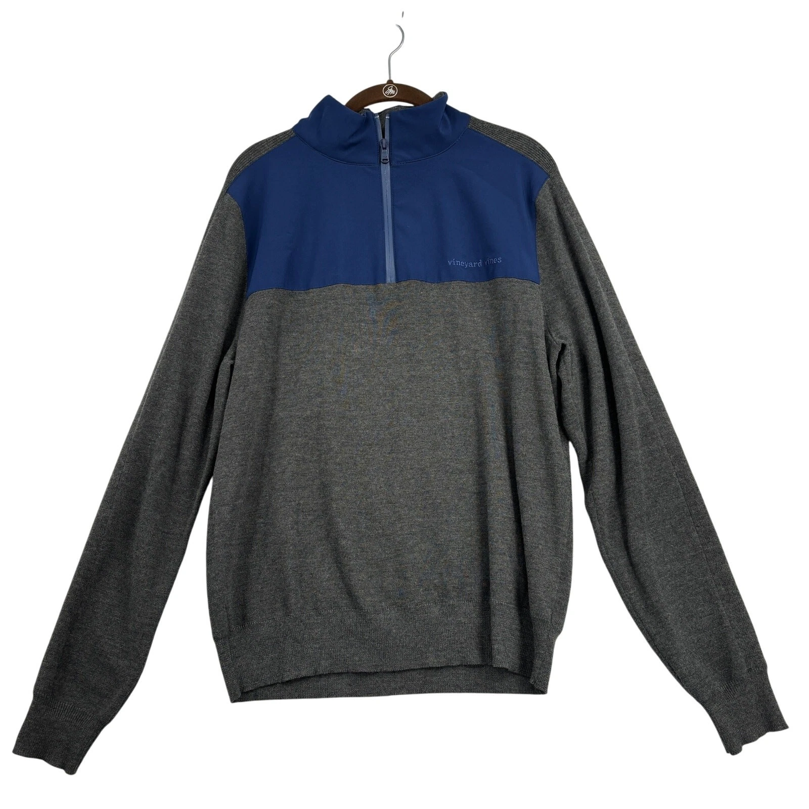 Vineyard Vines Mens Wool Sweater Size S Gray Blue Quarter Zip Pullover