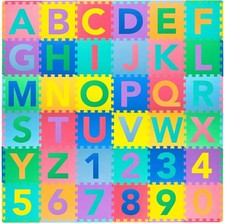 Educational Kids Floor Mat - Alphabet  Numbers Puzzle, 36 Tiles, Safe Play